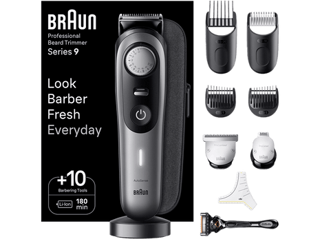 Barbero - Braun Series 9 BT9420, Recortadora Profesional Barba, Lámina ProBlade, 8 Accesorios, Wet&Dry, 180 min autonomía