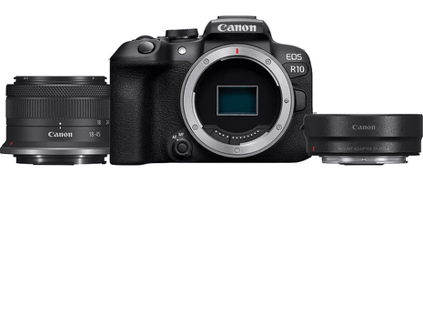 Kit cámara EVIL - Canon EOS R10 + Canon RF-S 18-45, 24.2 MP, Vídeo 4K, APS-C, 2.95 ", Negro