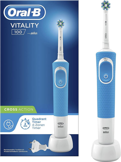 Oral-B Vitality 100 Cepillo de Dientes Eléctrico con Mango Recargable y Cabezal CrossAction, Tecnología de Braun - Azul