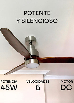 Mellerware - Ventilador de Techo con Mando a Distancia Brizy! | 45 W | 6 Velocidades | Ultra silencioso | Función Verano-Invierno | Temporizador | 3 Aspas | 132 de Diámetro | Motor DC | Light Wood