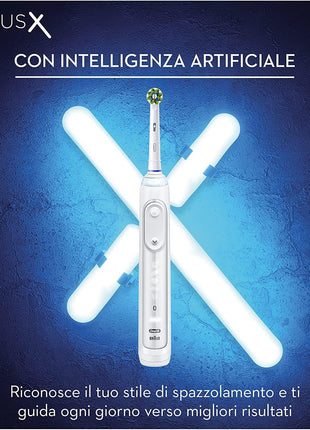 Oral-B Genius X Cepillo Eléctrico Blanco, 1 Mango Premium con Inteligencia Artificial, 1 Cabezal de Recambio, 1 Estuche de Viaje, Diseñado por Braun