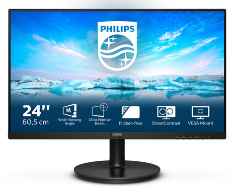 Monitor - Philips 241V8L/00, 23.8" FHD, VA, 4 ms, 75 Hz, Antirreflectante, Smart Contrast, sRGB, Negro