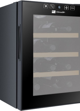 Vinoteca - Climadiff CC12, 12 botellas, Termoeléctrico, 3 estantes, LED, 50cm, Negro
