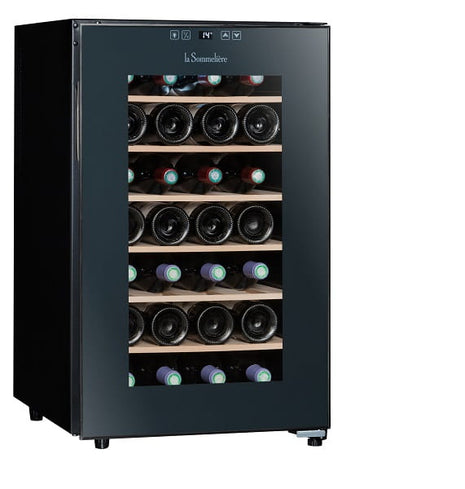 Vinoteca - La Sommelière LS28CB, Independiente, 28 botellas, Híbrido, R600a, LED, 100W, 77 cm, Negro