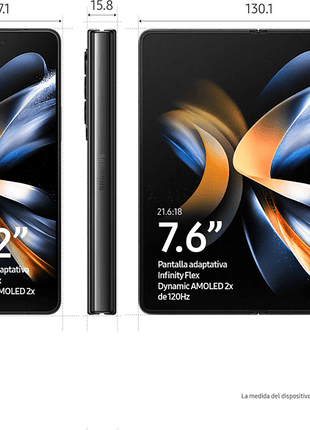 Móvil - Samsung Galaxy Z Fold4 5G, Negro, 256 GB, 12 GB RAM, 7.6" QXGA+, SM8475 Octa-Core, 4400 mAh, Android 12
