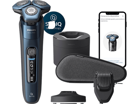 Afeitadora - Philips S7000 S7786/59, 60 min, Sensor de barba y movimiento, Tecnología SkinIQ, Wet & Dry, Azul