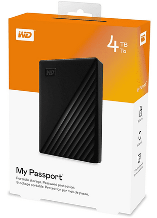 Disco duro externo 4 TB - WD My Passport, Portátil, HDD, USB 3.2, Funciona con Chromebook, Negro