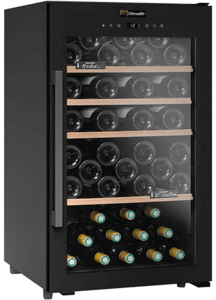 Vinoteca - Climadiff CS63B1, Estático, 63 botellas, Antivibración, De 11°C a 18°C, Puerta de vidrio, Negro