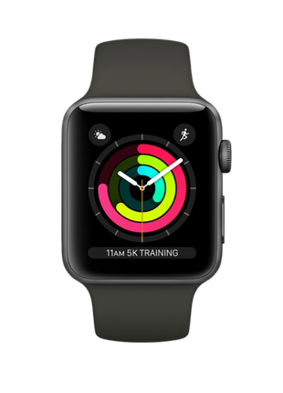 Apple Watch Series 3 GPS, 38 mm, Caja de aluminio gris espacial y correa deportiva negro