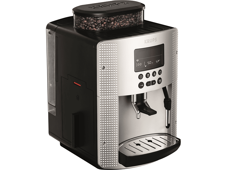 Cafetera superautomática  Krups Essential EA815E70, 1450 W, 15 bar, 1.7 L,  3 temp., Sistema Thermoblock, Molinillo integrado, 2 tazas, Plateado