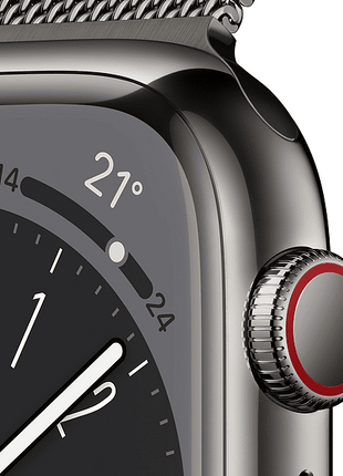 Apple Watch S8 (2022), GPS+CELL, 45 mm,  Caja de acero inoxidable, Vidrio delantero Ion-X, Correa Milanese loop graphito