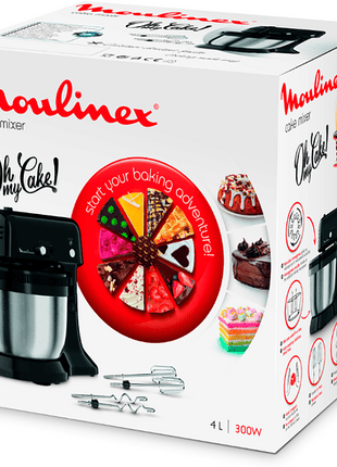 Robot de cocina - Moulinex Oh My Cake, 300 W, 4 L, 5 Velocidades, Acero inoxidable, Negro