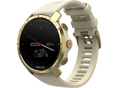 Reloj deportivo - Polar Grit X Pro, Oro Ártico, 22 mm, 1.2", BT, Resistencia al agua WR100, GPS, 100 h