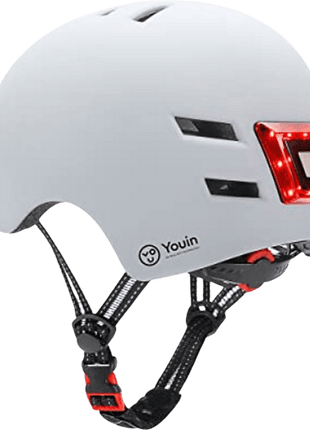 Casco - Youin LED, Para patinete eléctrico o bicicleta, Talla M, LED Frontal y trasero, Blanco