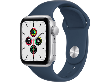 Apple Watch SE, GPS , 40 mm, Caja de aluminio en plata, Correa deportiva en color abismo
