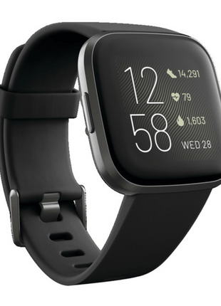 Reloj deportivo - Fitbit Versa 2, Negro carbón, GPS, Sumergible, 15 modos de ejercicio, Análisis del sueño