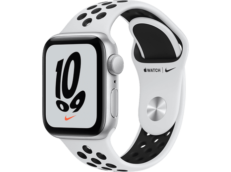 Apple Watch Nike SE (2021), GPS, 40 mm, Caja de aluminio en plata, Correa Nike Sport platino puro/negro