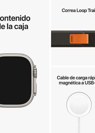 Apple Watch Ultra (2022), GPS + Cellular, 49 mm, Caja de titanio, Cristal de zafiro, Correa Loop Trail en Talla M/L de color Negro/Gris
