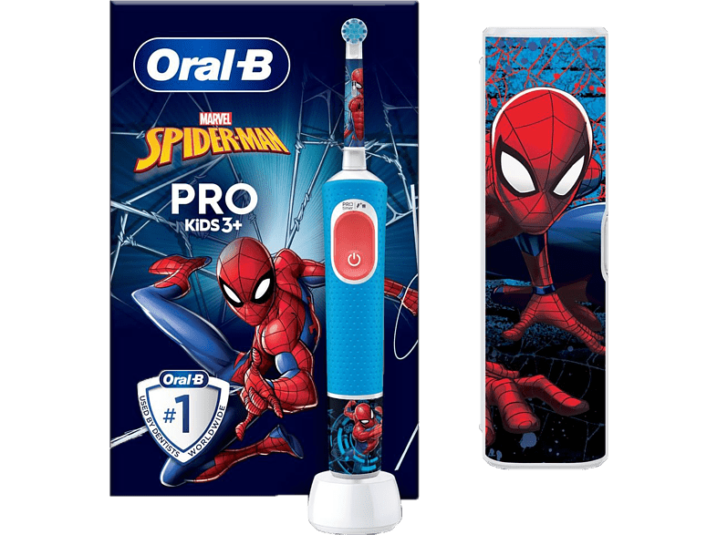 Cepillo eléctrico - Oral-B Pro Kids Spider-Man, 2 Modos, Estuche