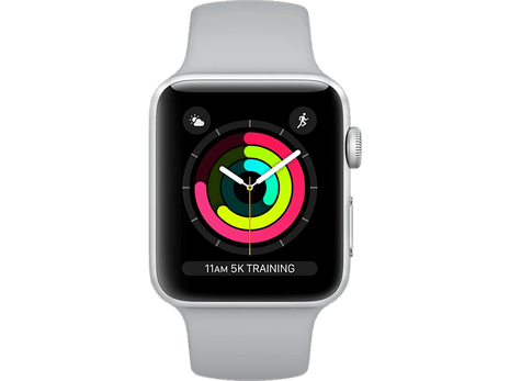 Apple Watch Series 3 GPS, 38 mm, Caja de aluminio en plata y correa deportiva, Blanco