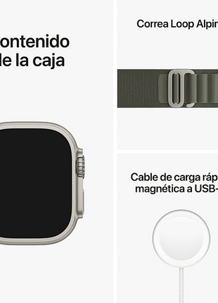 Apple Watch Ultra (2022), GPS + Cellular, 49 mm, Caja de titanio, Cristal de zafiro, Correa Loop Alpine en Talla M de color Verde