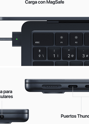 Apple MacBook Air (2022), 13,6" Retina, Chip M2 de Apple, GPU 10 Núcleos, 8 GB, 512 GB SSD, macOS, Teclado Magic Keyboard Touch ID, Negro