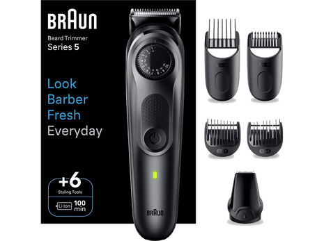 Barbero - Braun Series 5 BT5450, Recortadora De Barba, 40 Ajustes de longitud, 5 accesorios, 100 min autonomía