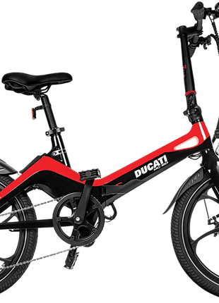 Bicicleta eléctrica - Ducati MG-20, 20 " x 2.125", 250 W, 6 velocidades, 25 km/h, 70 km, Display LCD, Rojo