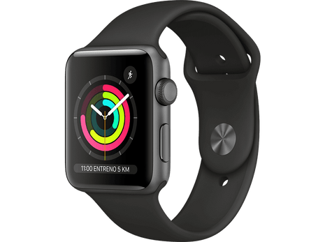 Apple Watch Series 3 GPS, 42 mm, Caja de aluminio en gris espacial y correa deportiva, Negro
