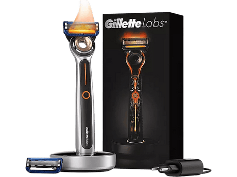 Afeitadora- Gillette Labs Heated Razor, Kit básico máquina de afeitar + recambio + base, Negro