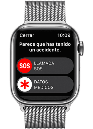Apple Watch S8 (2022), GPS+CELL, 41 mm,  Caja de acero inoxidable, Vidrio delantero Ion-X, Correa Milanese loop plata