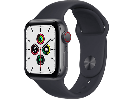 Apple Watch SE, GPS+CELL, 40 mm, Caja de aluminio en gris espacial, Correa deportiva color medianoche