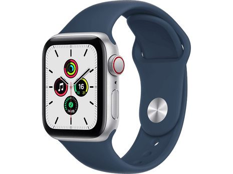 Apple Watch SE, GPS+CELL, 40 mm, Caja de aluminio en plata, Correa deportiva color abismo