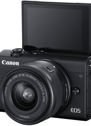 Cámara EVIL - Canon EOS M200, M15-45 24.1 mp, Pantalla 7.5 cm, Vídeos 4K, WiFi, Bluetooth, Negro
