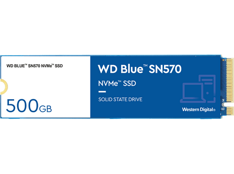 Disco duro SSD interno 500 GB - Western Digital  WD Blue SN570 NVMe SSD, Lectura 3500 MB/s, M.2 2280, Azul