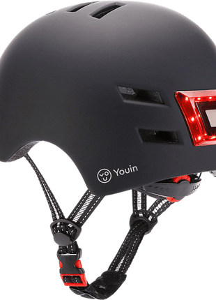 Casco - Youin LED, Para patinete eléctrico o bicicleta, Talla L, Luz trasera, Negro
