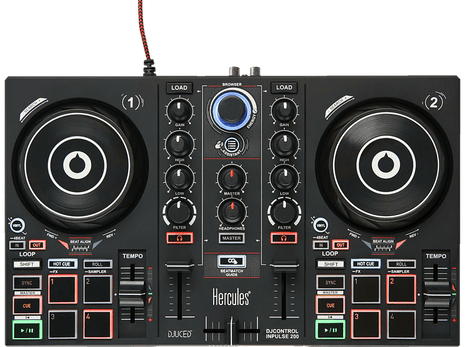 Controladora DJ - Hercules DJ Control Inpulse 200, 2 Jog Wheels, 8 Pads, 8 Modos, Negro