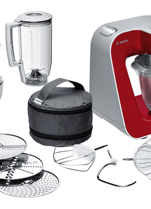 Robot de cocina - Bosch MUM58720, 1000W de potencia, múltiples accesorios, rojo