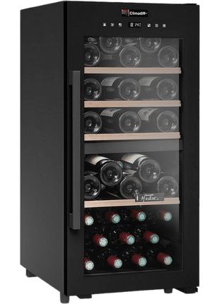 Vinoteca - Climadiff CD41B1, 41 botellas, 2 zonas de temperatura, Antivibración, 4 estantes, LED, 90cm, Negro