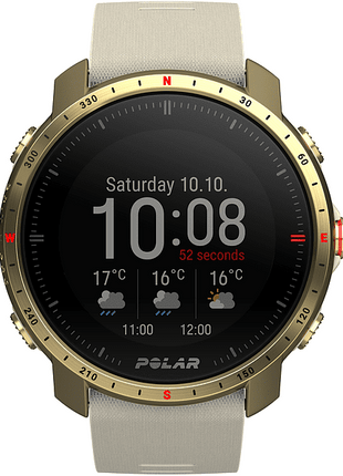 Reloj deportivo - Polar Grit X Pro, Oro Ártico, 22 mm, 1.2", BT, Resistencia al agua WR100, GPS, 100 h