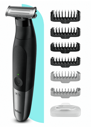 Afeitadora corporal - Braun XT5200, Tecnología de lámina 4D, Peine SkinGuard, Cabezal  40°, Negro