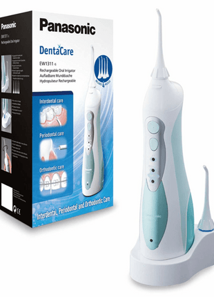 Irrigador dental - Panasonic Ew1311G845, 3 Modos, Portátil, 4 boquillas, Recargable, 1400 impulsos pm, Azul