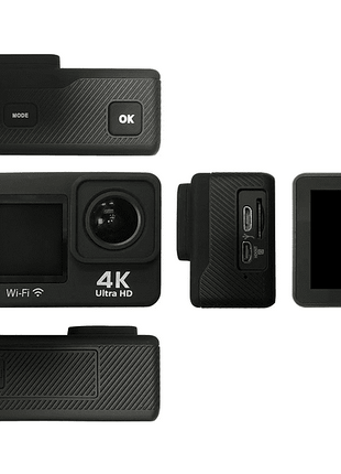 Videocámara deportiva - SK8 Élite Plus, Calidad 4K, MP4, 20 MP, Micro USB y Micro HDMI Out, Negro