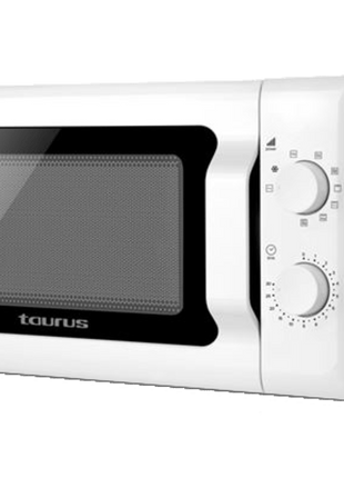 Microondas - Taurus Ready, 20L, 700W, 9 niveles, Descongela, 3 funciones combinadas, Control mecánico, Luz, Blanco/Negro