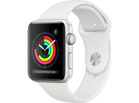 Apple Watch Series 3 GPS, 42 mm, Caja de aluminio en plata, Correa deportiva, blanca