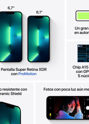 Apple iPhone 13 Pro, Plata, 256 GB, 5G, 6.1" OLED Super Retina XDR ProMotion, Chip A15 Bionic, iOS