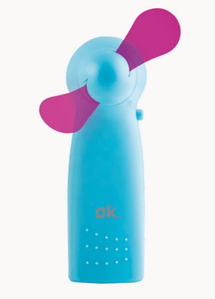Mini ventilador - OK OHF 122, 220 - 240 V, 50 Hz, Alas de plástico blando, Rosa/Amarillo/Turquesa