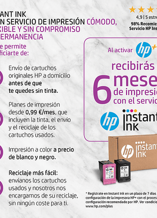 Impresora multifunción - HP DeskJet 4122e, Color, Wifi, 5.5 ppm, 6 meses de impresión Instant Ink con HP+