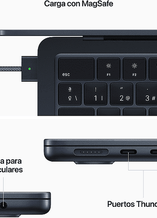 APPLE MacBook Air (2022), 13,6" Retina, Chip M2 de Apple, GPU 8 Núcleos, 8 GB, 256 GB SSD, macOS, Negro + Apple Adaptador USB-C a USB