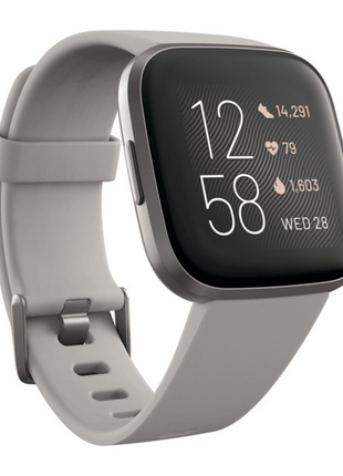 Reloj deportivo - Fitbit Versa 2, Gris niebla, GPS, Sumergible, 15 modos de ejercicio, Análisis del sueño